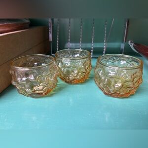 Set of 3 vintage Anchor Hocking Lido Milano honey gold Roly Poly glasses